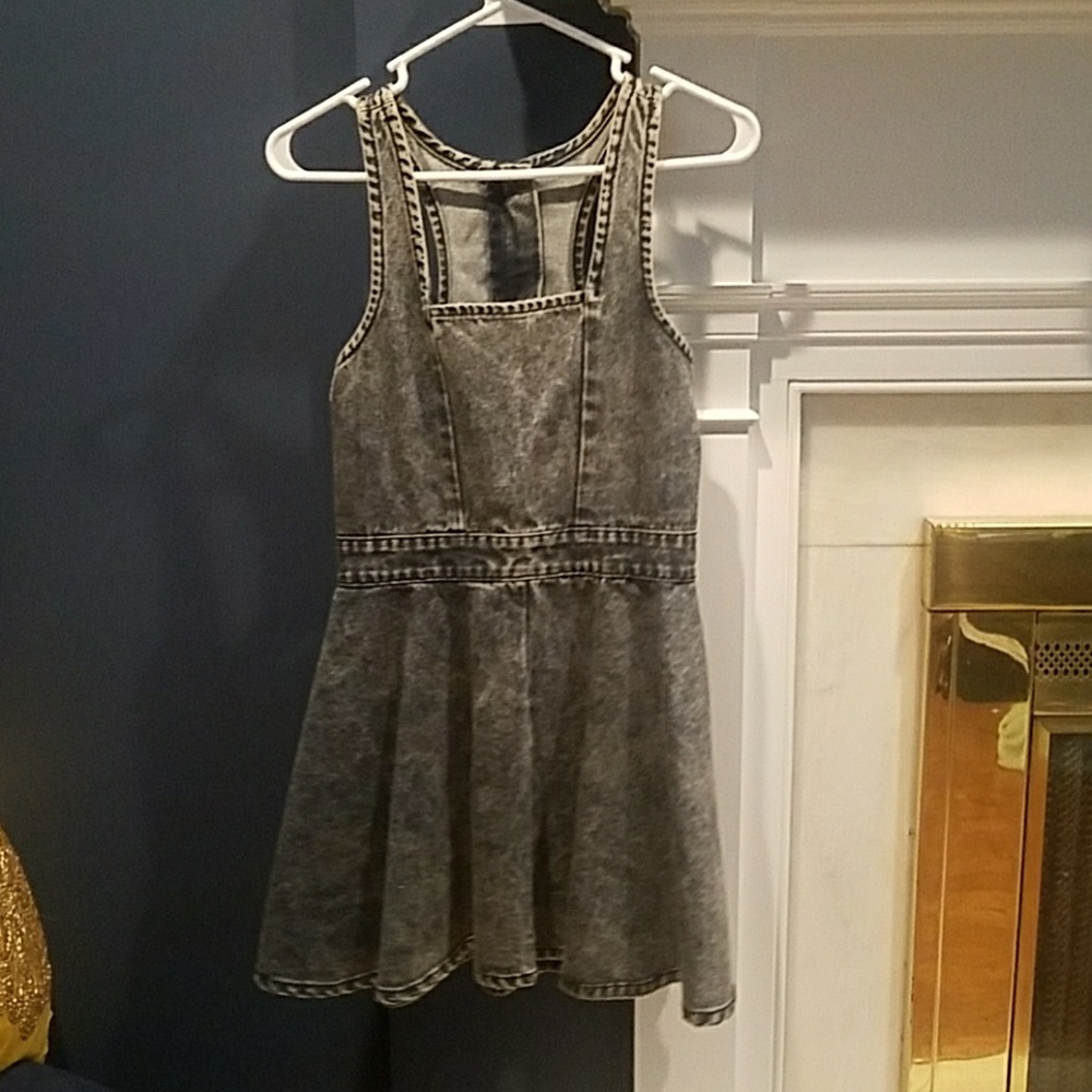 Mink pink open back blue jean denim dress
