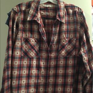 Long sleeve cotton plaid shirt