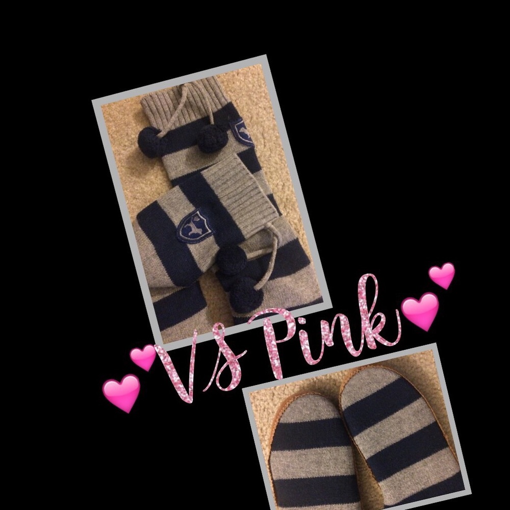 New! VS PINK Large Gray/Navy Mukluks