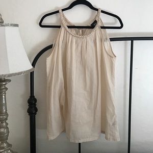 Boho Cream Tank with Braided Neckline