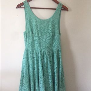 Mint green lace open back dress