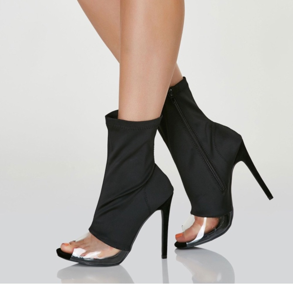 Black Sock Peeptoe Booties