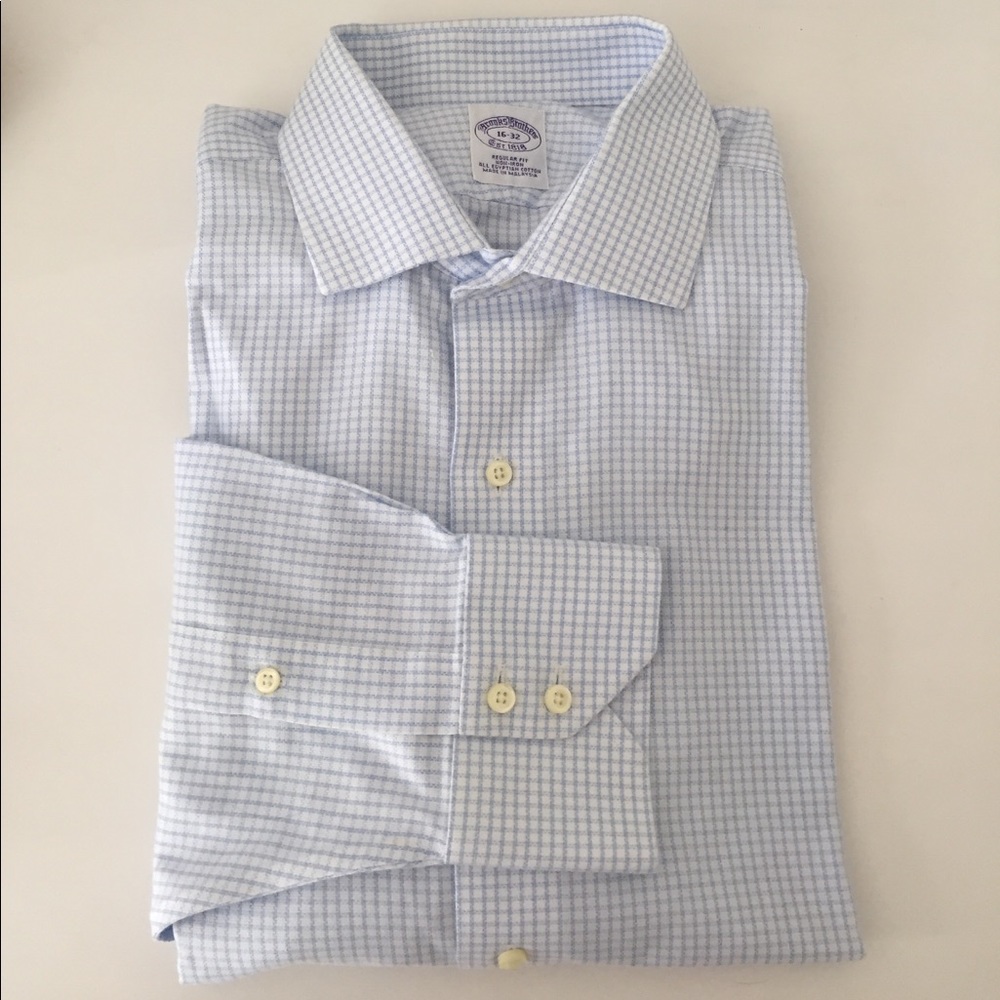Brooks Brothers - Mens Purple Label Blue and White Check Dress Shirt