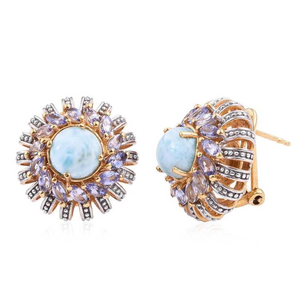 GP Larimar, Tanzanite 14k YG over SS Earrings