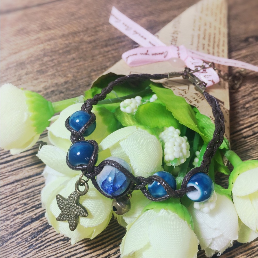 Handmade Blue Ceramic Braided Star bracelet