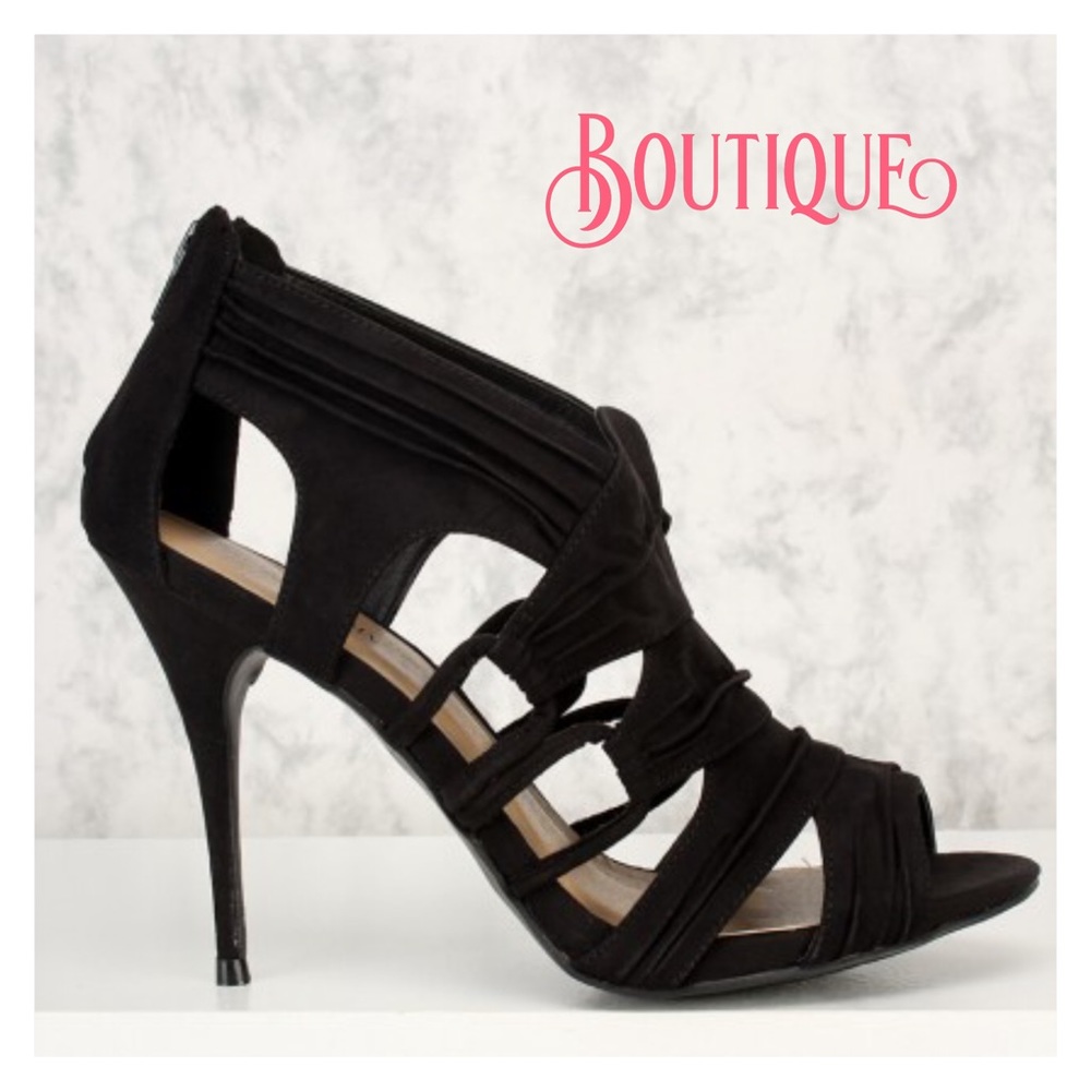 Black Open Toe Cut Out Heels, Size 7