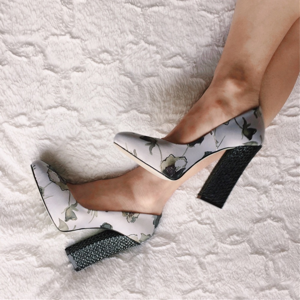 {anthropologie} dusk blossom satin heels
