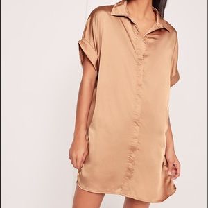 Satin Nude Shirt Dress