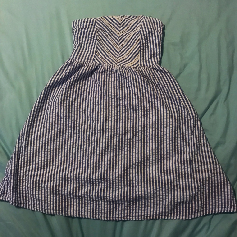 Strapless Blue and White Striped Dress