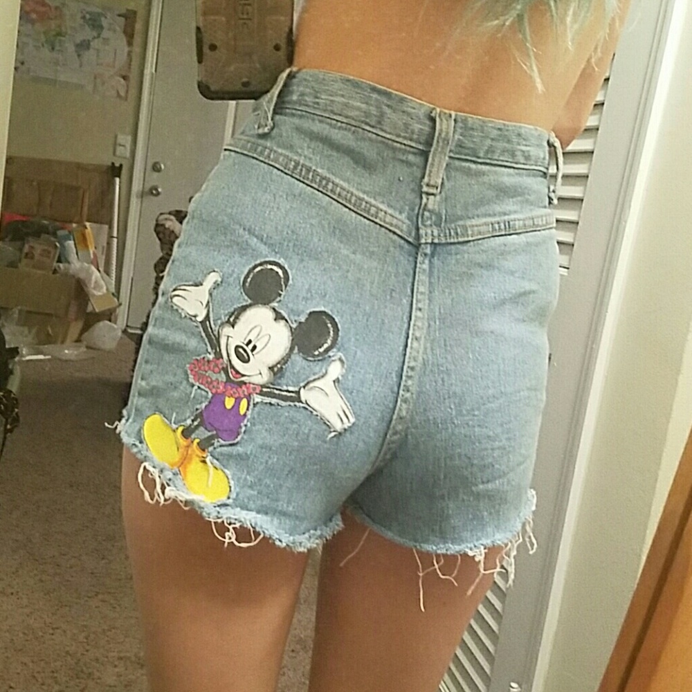 Mickey Mouse high waisted denim shorts size 28