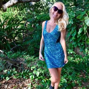 Bebe Blue Sequin Bodycon Cocktail Dress XS