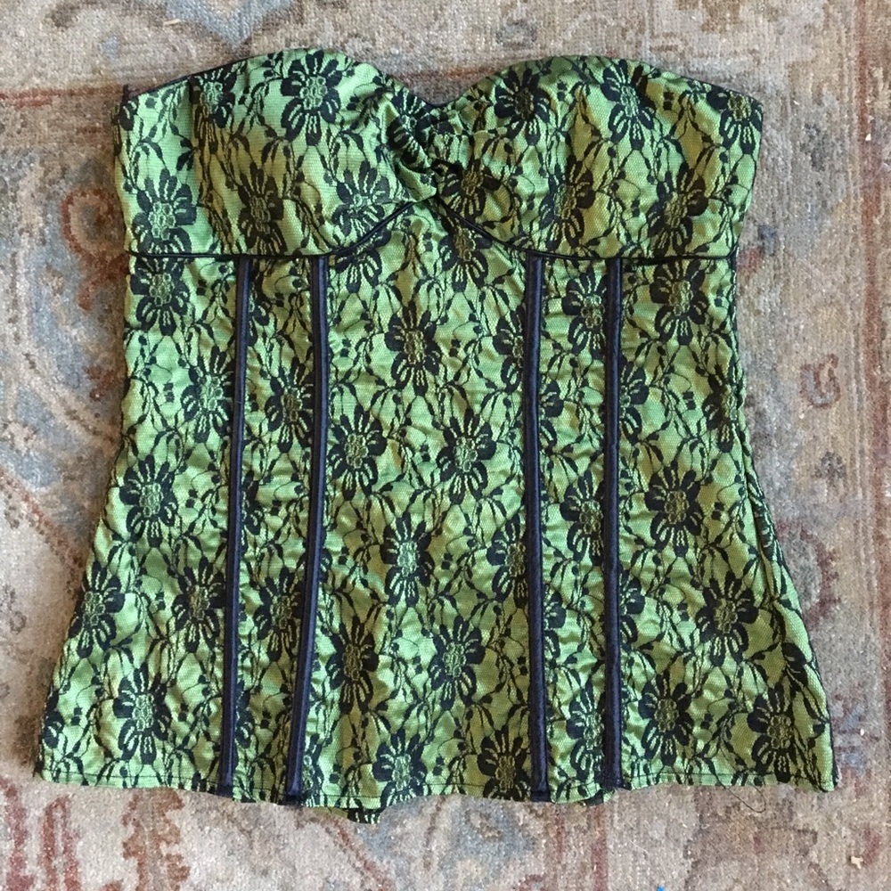 Charlotte Russe Boned Bustier Top Green/Black Lace