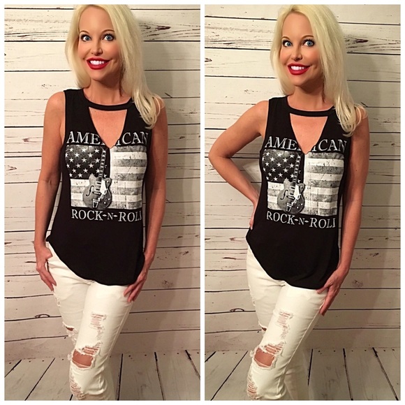Adorable rock in roll top cut out tank - Picture 2 of 3