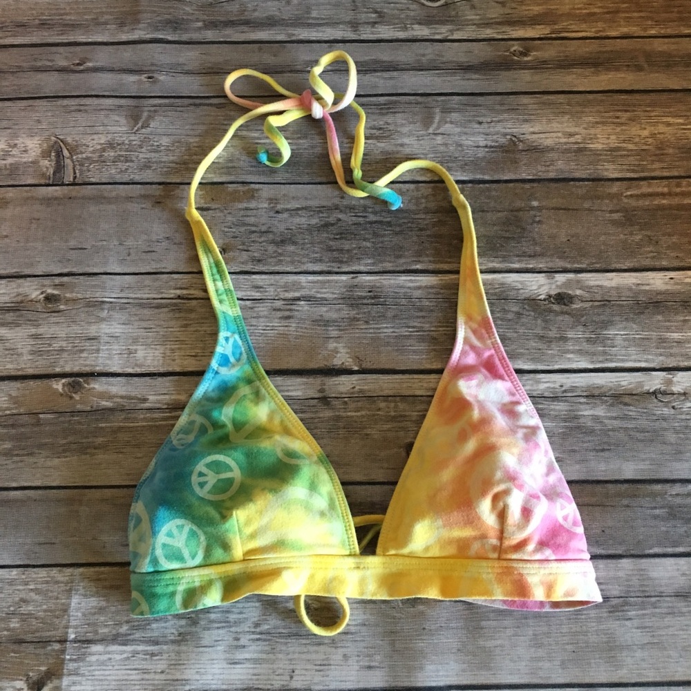 Peace sign rainbow tie dye bikini swim top