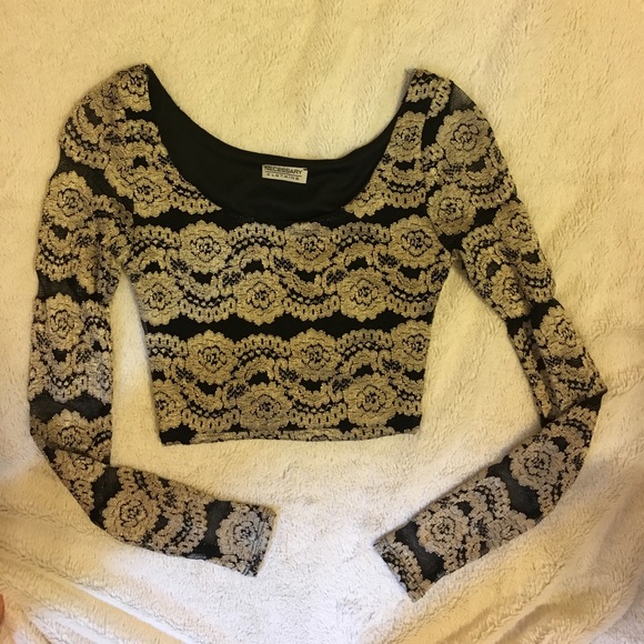 Necessary Clothing Tops - Necessary Black and Gold Long Sleeve Crop