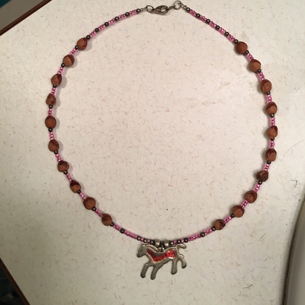 Pink horse necklace