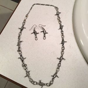 Barbed wire earrings and necklace.