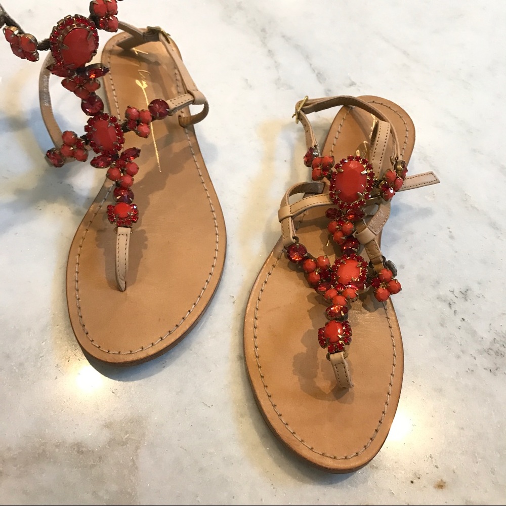 Lola Cruz orange crystal copaca sandal flats
