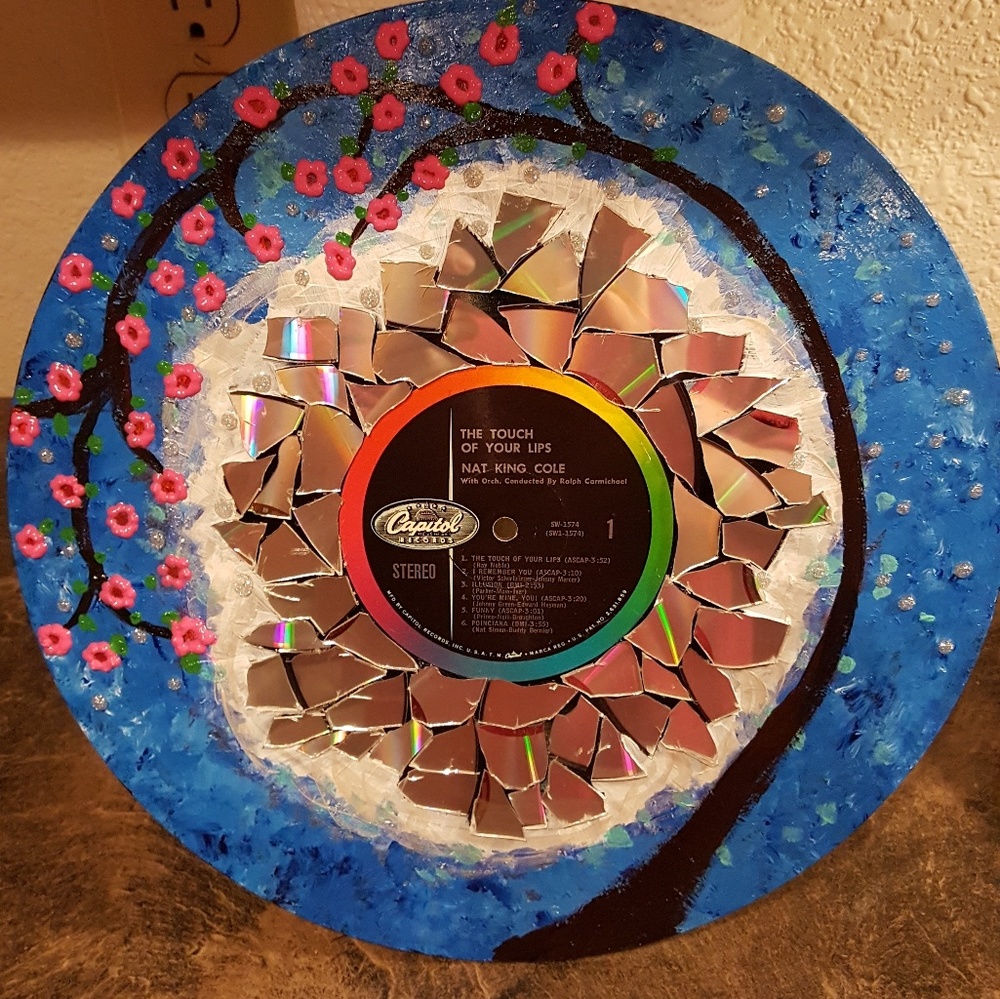Mosaic painted record wall decor