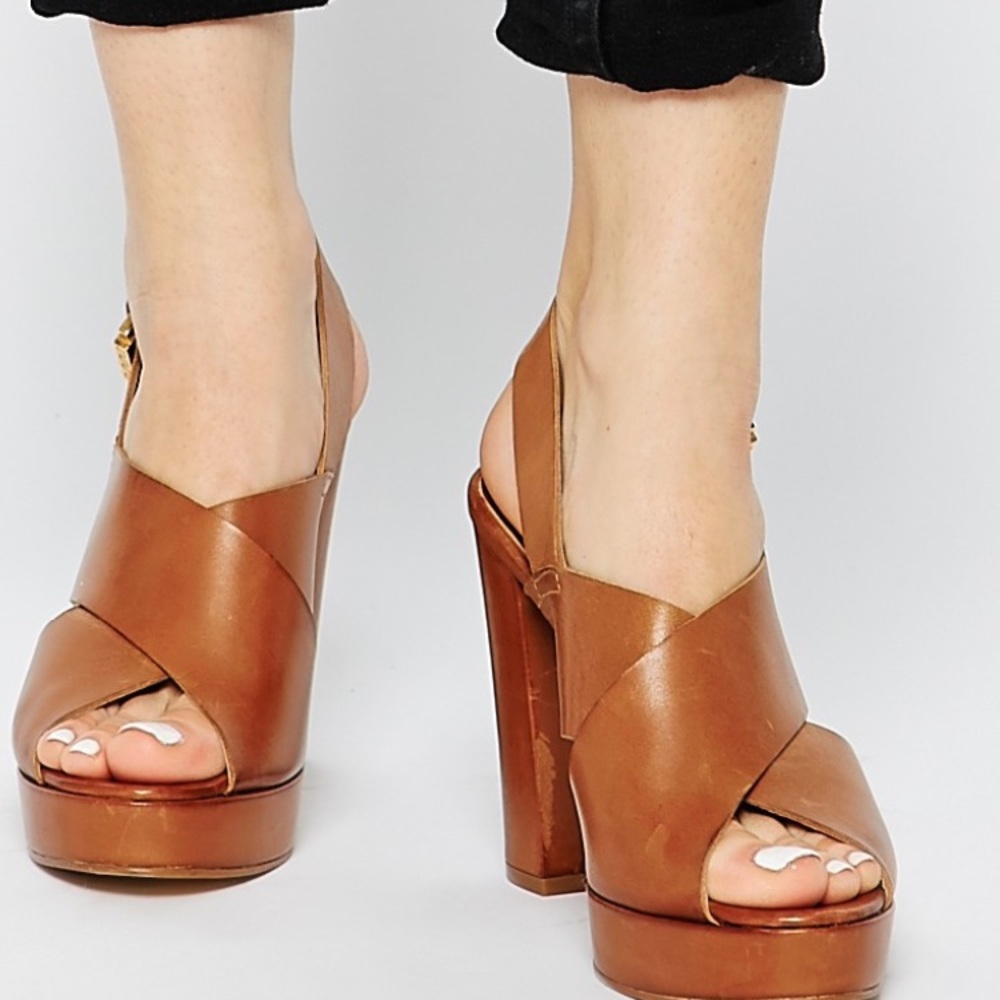 Leather Cross Front Platform Sandals