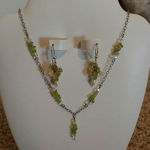 Green and crystal stone necklace and earring set.