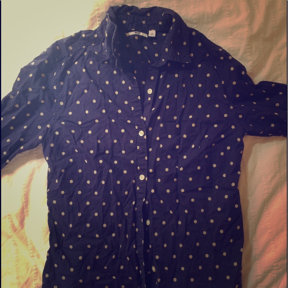 uniqlo cotton gauze polka dot button down