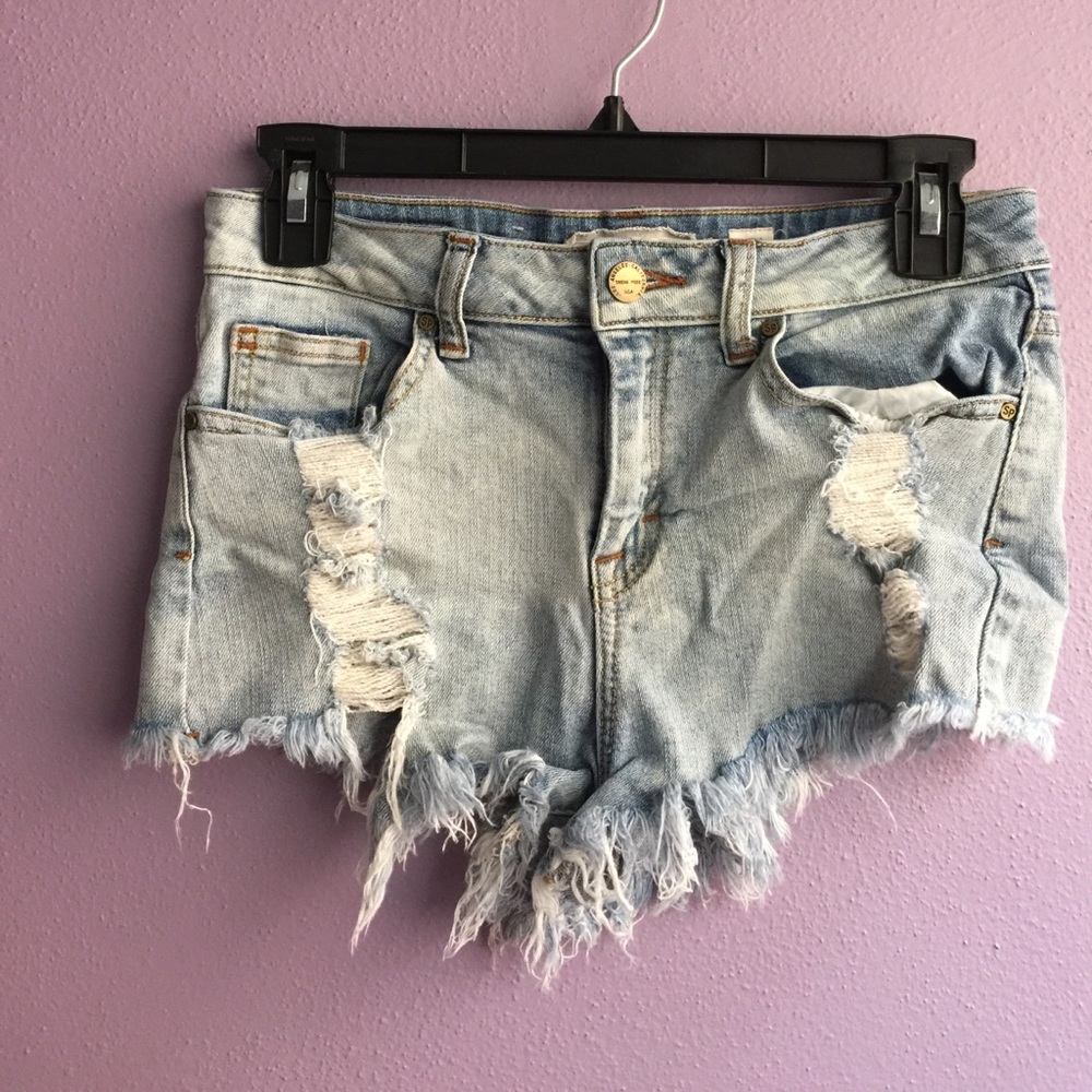 Distressed jean shorts