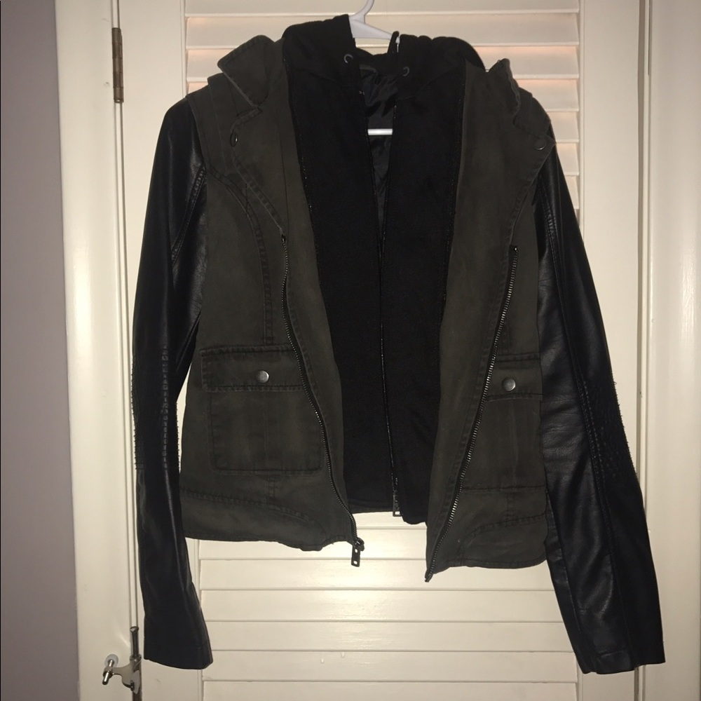 american eagle military and leather jacket