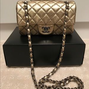 Chanel Gold/Black iridescent new mini flap bag