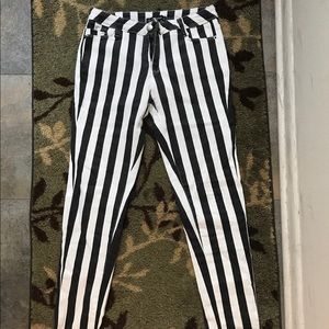 Black and White Stripe Pirate Skinny Jeans