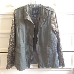 Dark Olive Jacket with Sequin Sleeve