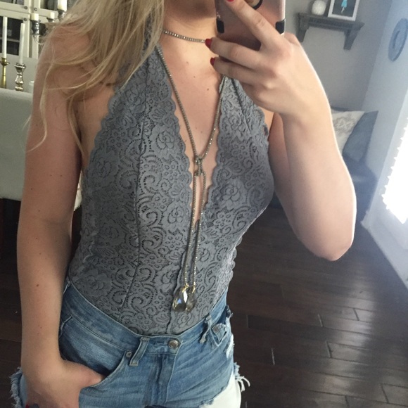 SALE ✂️• Selling Mine Halter Lacey Gray Bodysuit - Picture 4 of 8