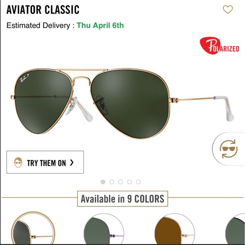 Ray Ban Polarized 62mm Aviators Sun Glasses