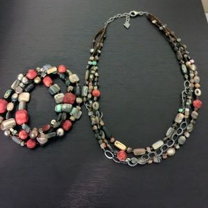 Silpada Coral Multi Stone Necklace & Bracelet Set