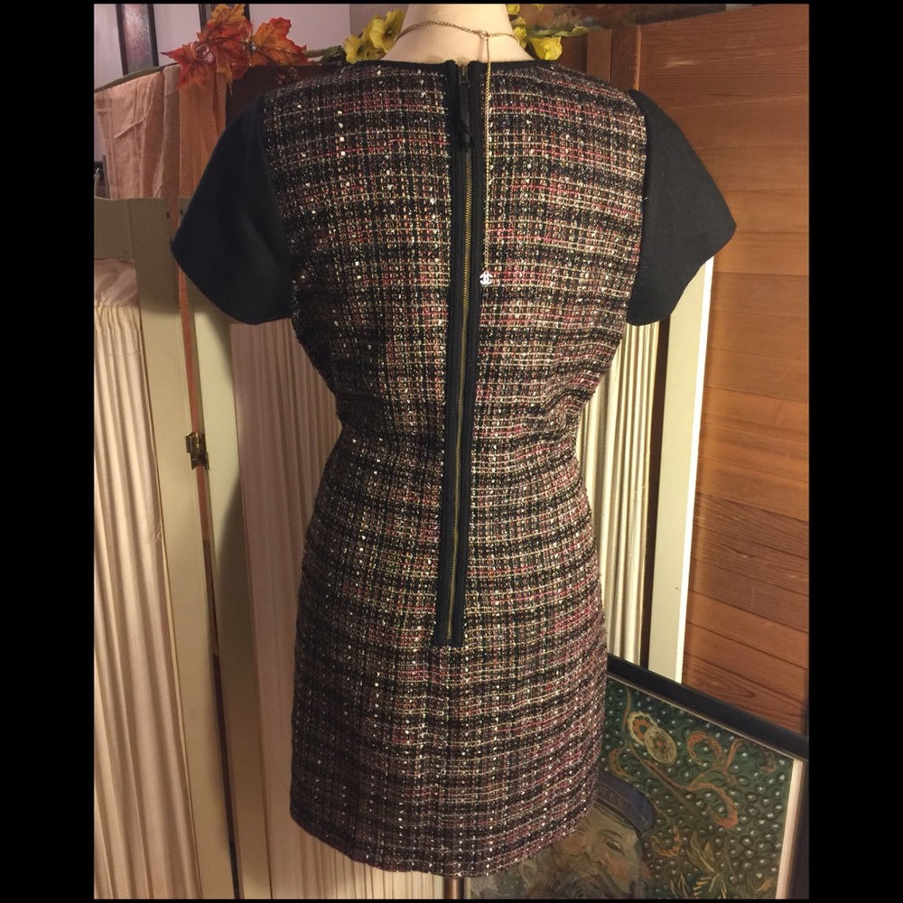 HOLD😄14-BANANA REPUBLIC BLACK/PLAID/SILVER DRESS - Picture 4 of 6
