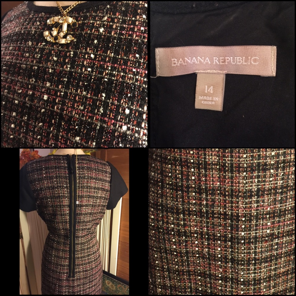 HOLD😄14-BANANA REPUBLIC BLACK/PLAID/SILVER DRESS - Picture 6 of 6