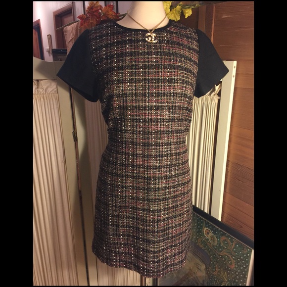 HOLD😄14-BANANA REPUBLIC BLACK/PLAID/SILVER DRESS - Picture 2 of 6