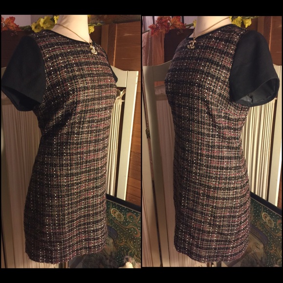 HOLD😄14-BANANA REPUBLIC BLACK/PLAID/SILVER DRESS - Picture 3 of 6
