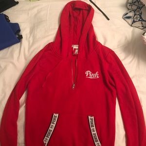 VS PINK Hooded Red Quarter Zip