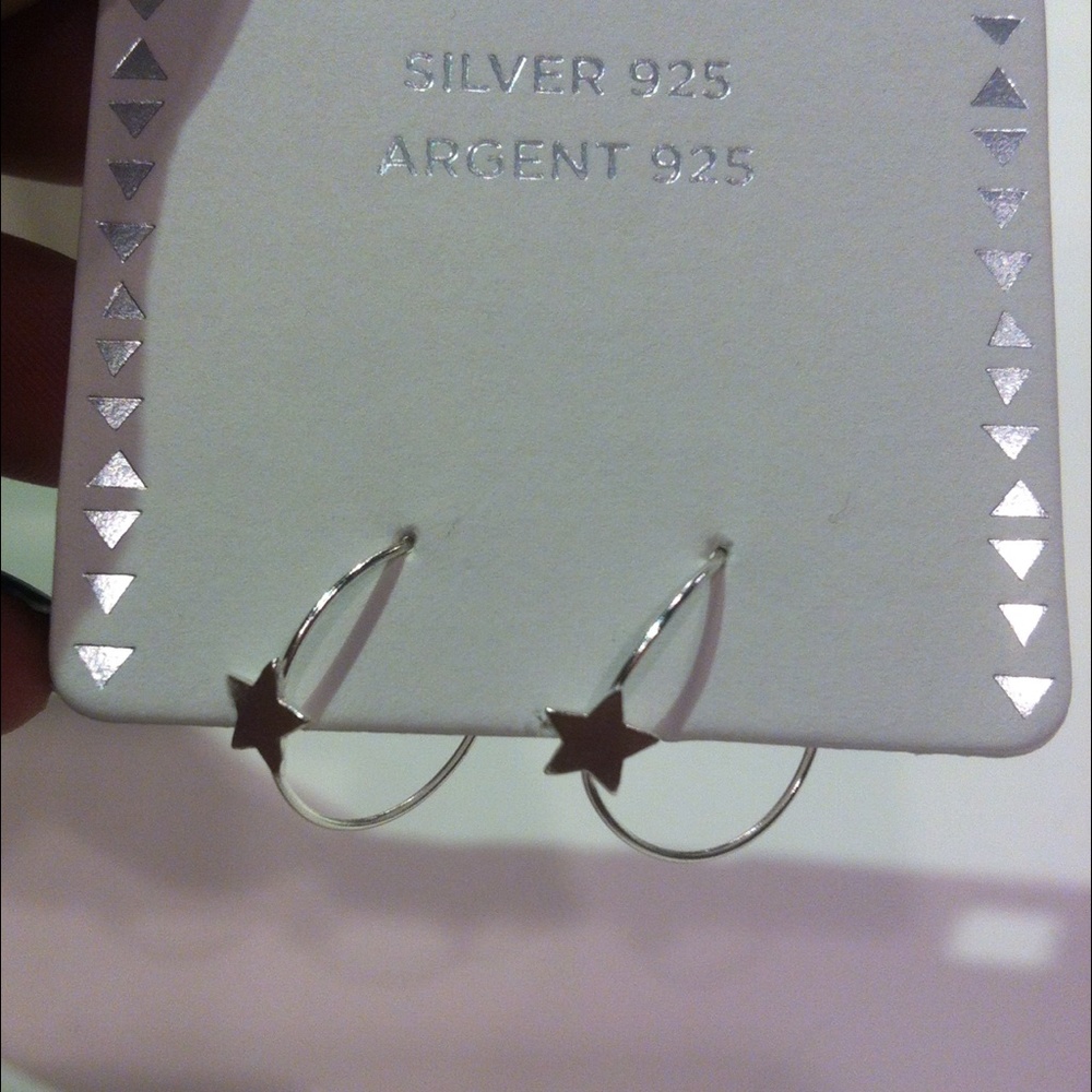 Sterling silver star hoop earrings