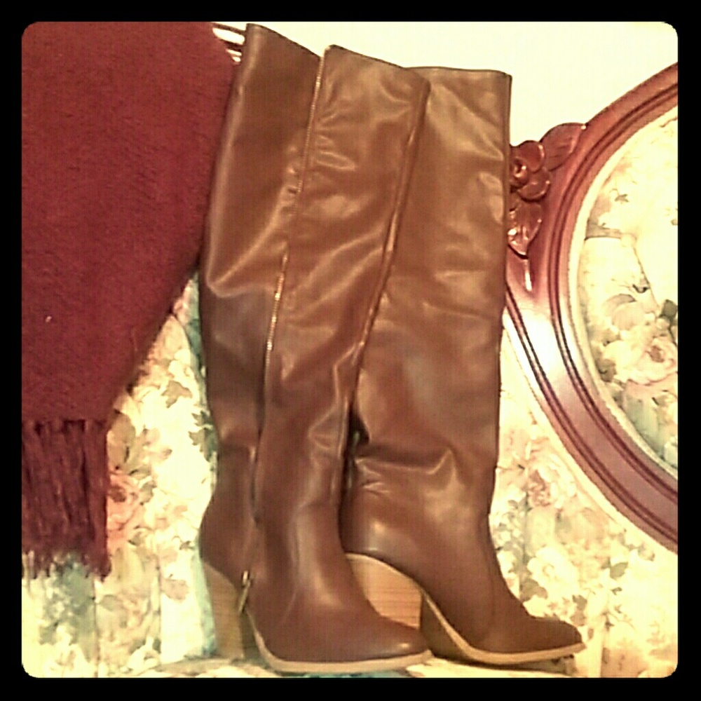 Over the knee brown/oxblood tall heeled boots