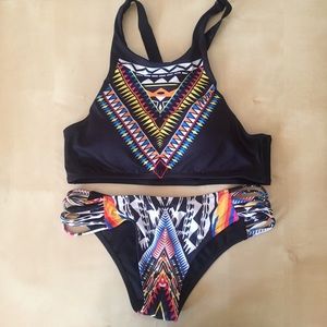 Aztec Print Black Two-Piece Bikini