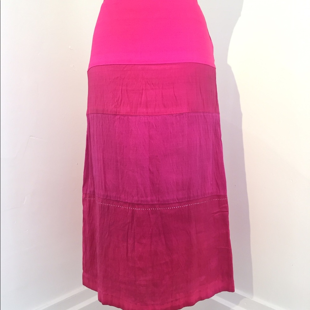 Dosa Hot Pink Silk Skirt with Tiny Rhinestones