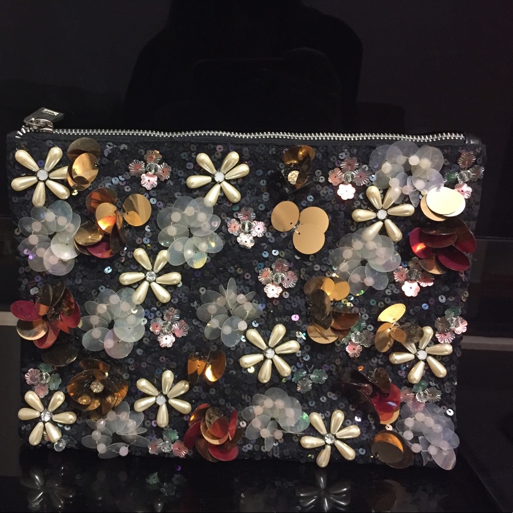 Asos Co-ord Flower Embelished Sequin Clutch Bag