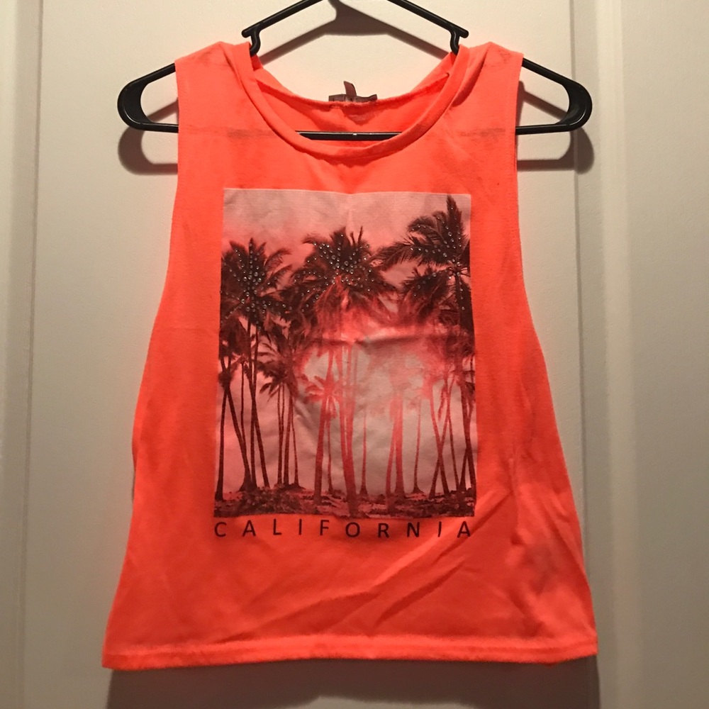 Neon orange "California" tank top