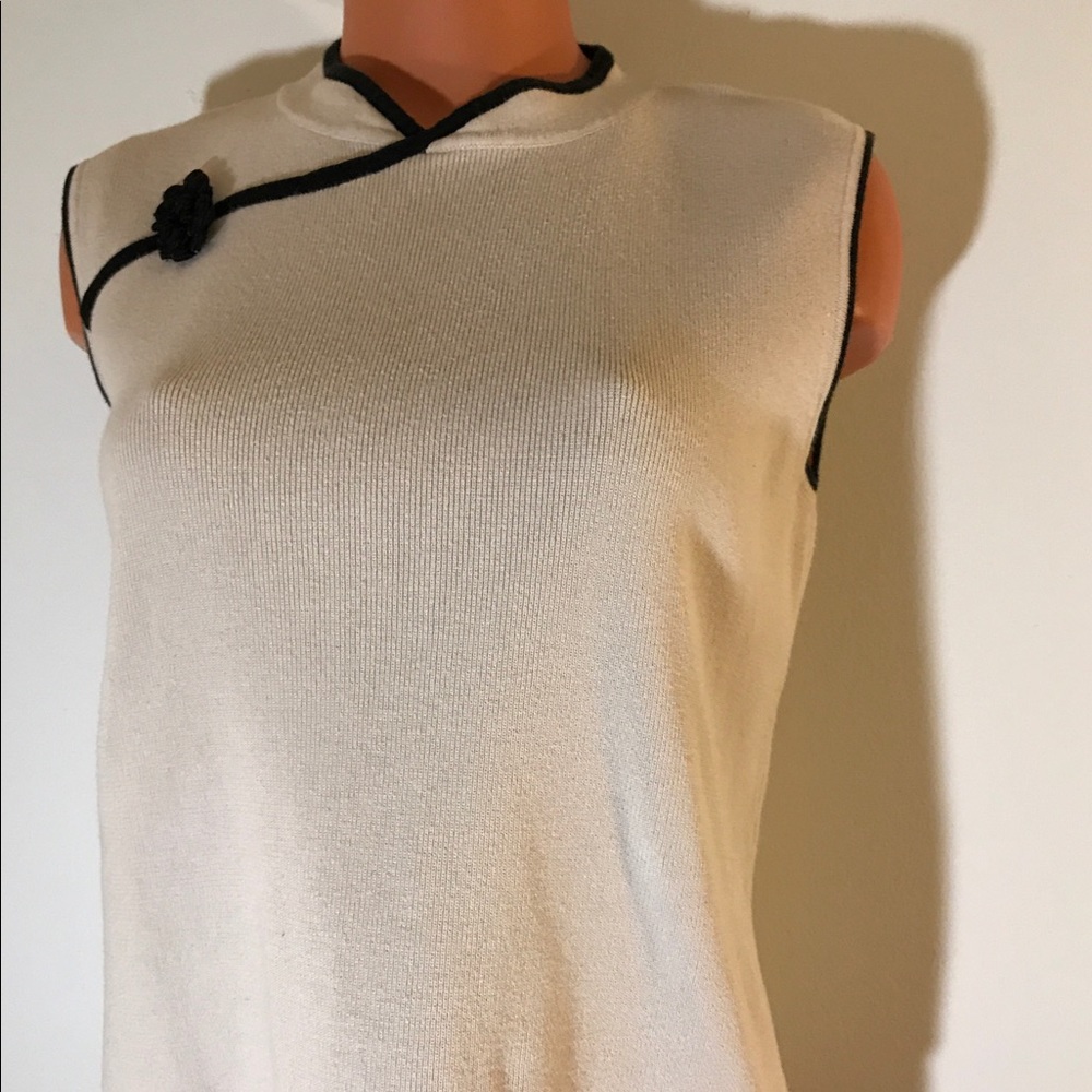 Tan and Black Sleeveless Top with Embroidery
