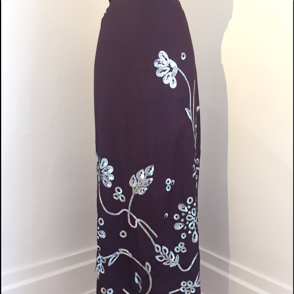 Megan Park Silk Skirt w/ Embroidered Sequins