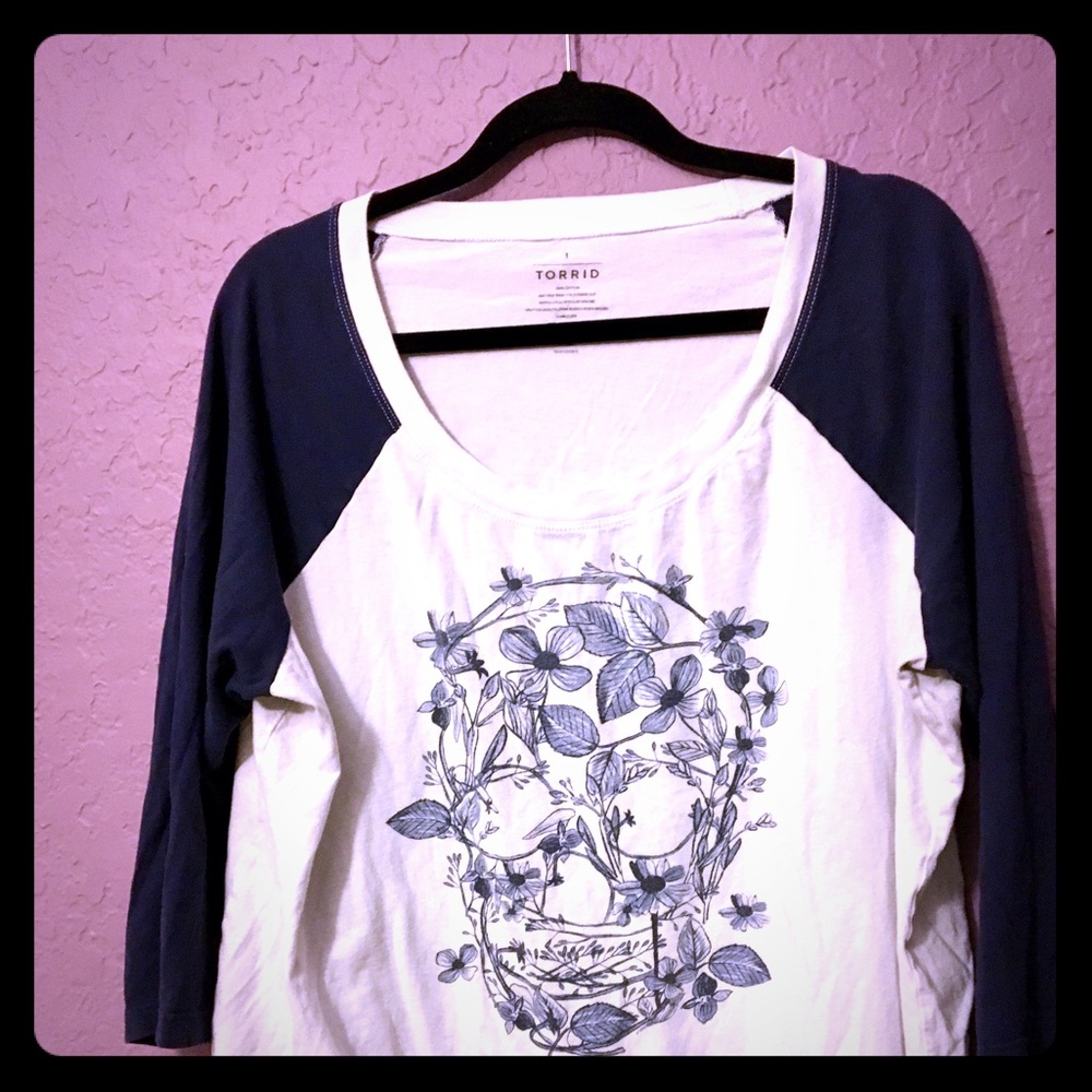 Torrid Plus Size Floral Skull Baseball Tee