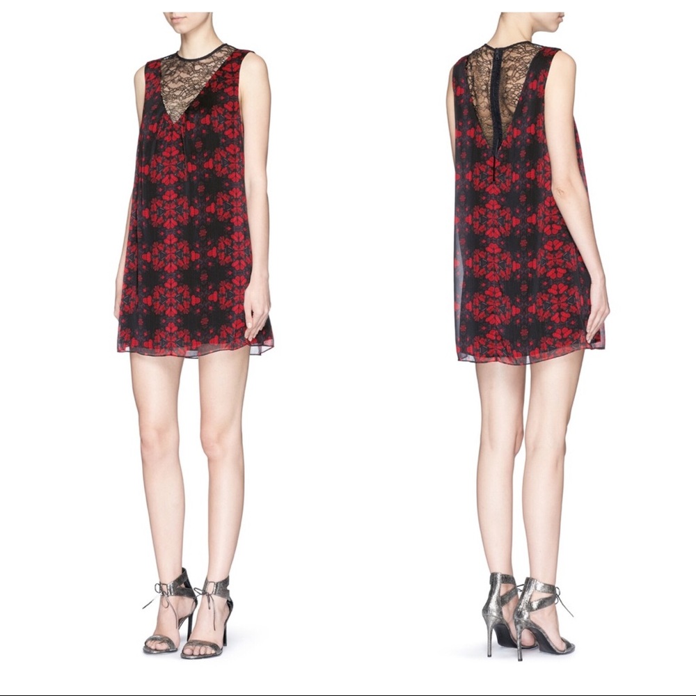 Alice + Olivia Red/Black Print A-Line Flowy Dress