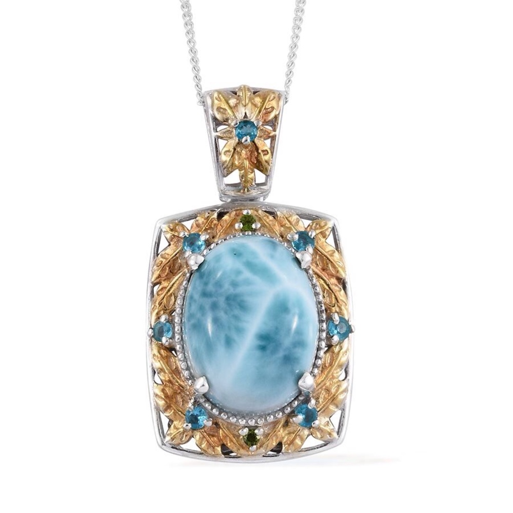 Larimar, Apatite, Russian Diopside Pendant Necklc.